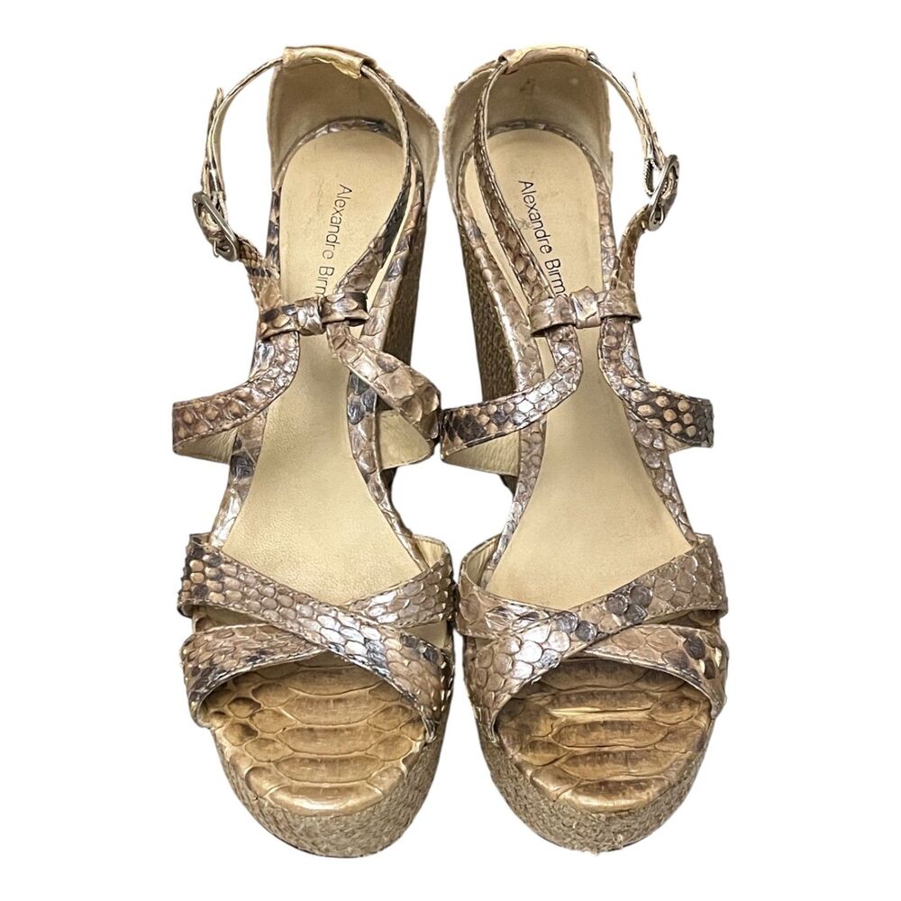 Alexandre Birman Python Skin Raffia Platform Wedge Sandals Beige Brown 7.5 - Picture 2 of 14
